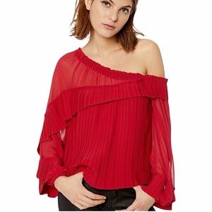 RAMY BROOK Blouse Aurora Top Pleated Long Sleeve Off The Shoulder NWOT  Medium